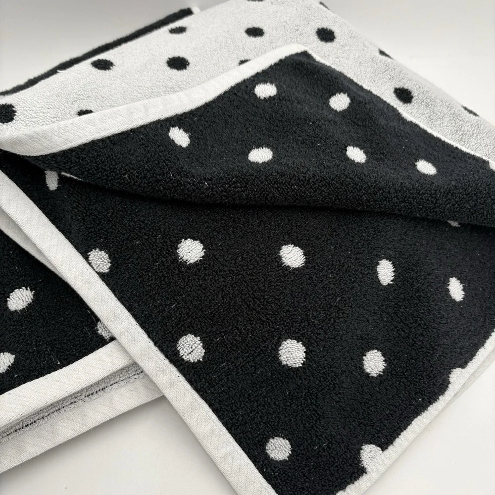 Kate Spade Black & White Polkadot Bath Sheet Towel Set Of 2 Gently Used